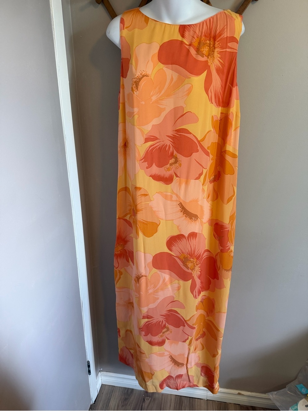 Vintage 70s Louben Vibrant Floral Sleeveless Maxi Dress Large